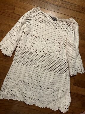 Lulu's White Crochet Swim Coverup Dress